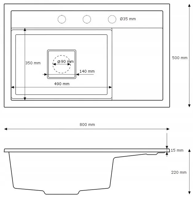 Gamma Quadro 8151, 1 rekeszes gránit mosogató 800x500x220 mm, bézs, GMA-ZLE000189