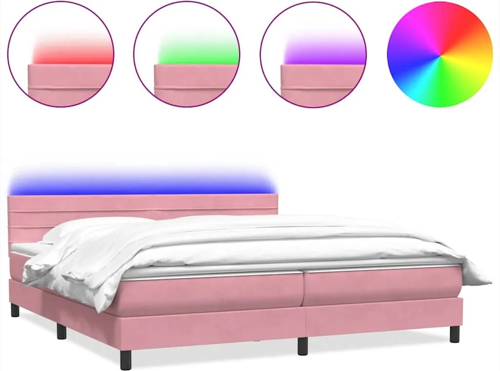 vidaXL rózsaszín bársony rugós és LED-es ágy matraccal 180x210 cm