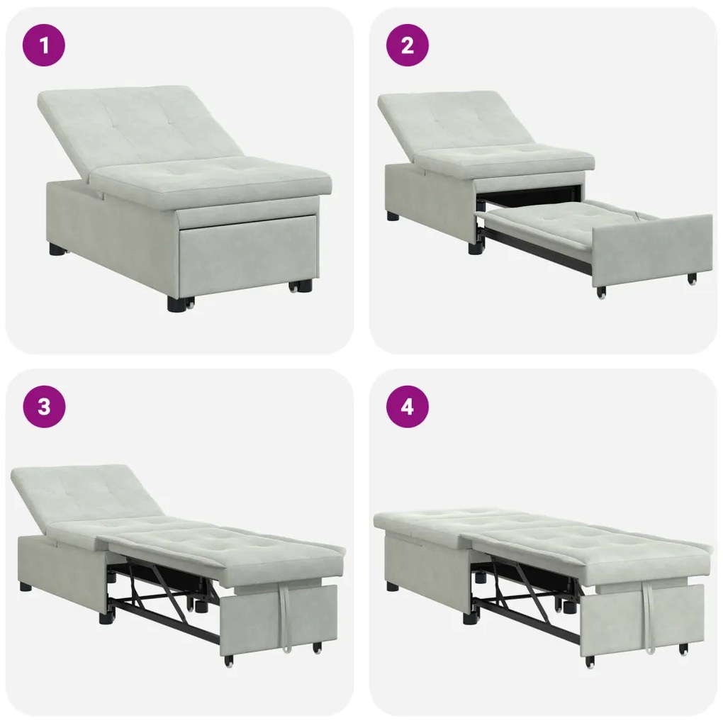 Kanapéágy Világosszürke 67 x 194 x 38 cm Bársony