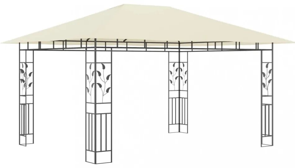 krémszínű pavilon szúnyoghálóval/LED fényfüzérrel 4x3x2,73 m