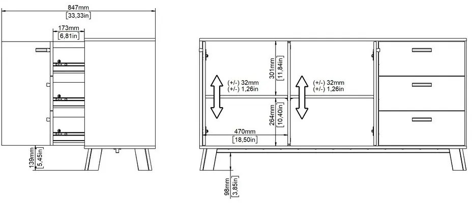 Fehér-natúr színű komód tölgyfa dekorral 147x73x39 cm Ikast – Tvilum