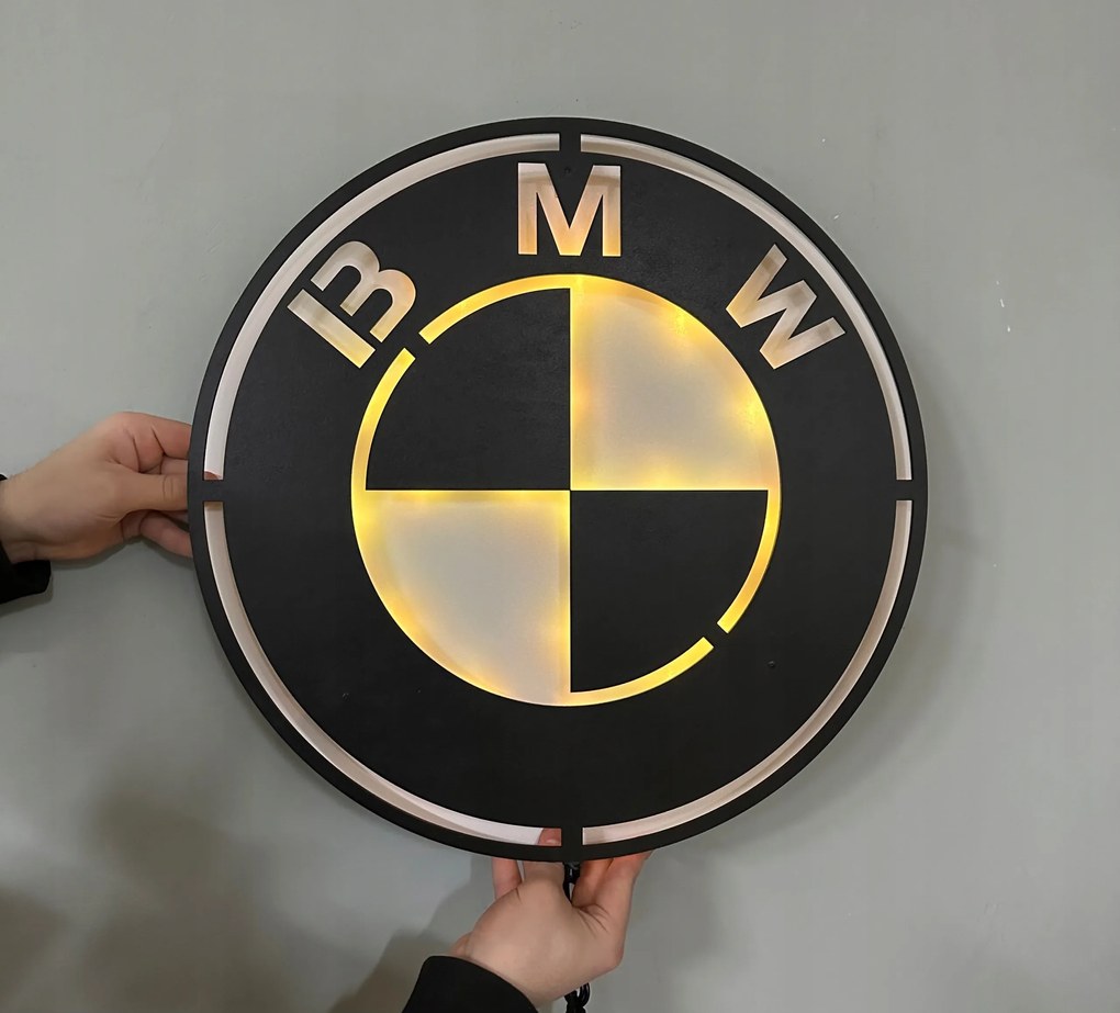 Bmw Led logó Festmény Fa Éjjeli lámpa Ajándék Neki Ajándék