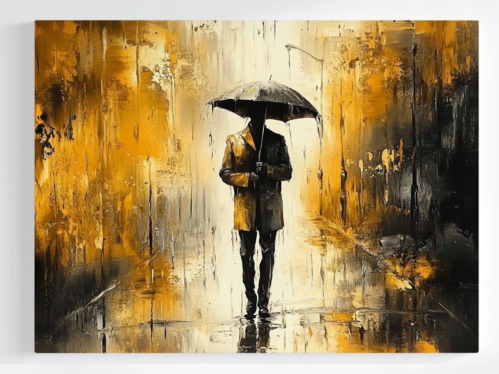 Vászonkép Canvas Város Utca Eső Zápor Férfi Esernyő 100x75