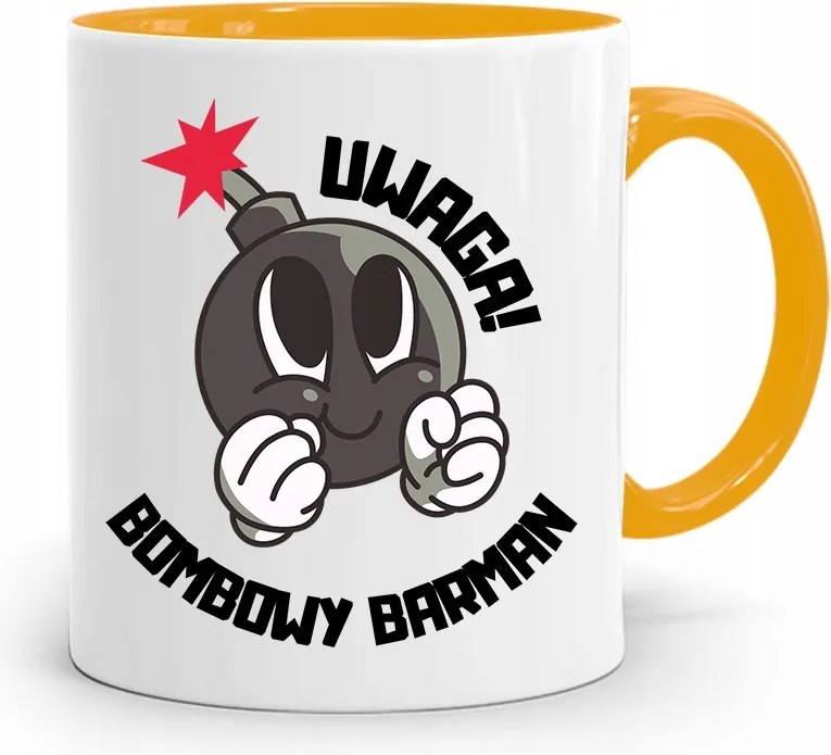 Sárga Bögre Csaposnak Figyelem Bomba Csapos Nyomtatott Fényképpel