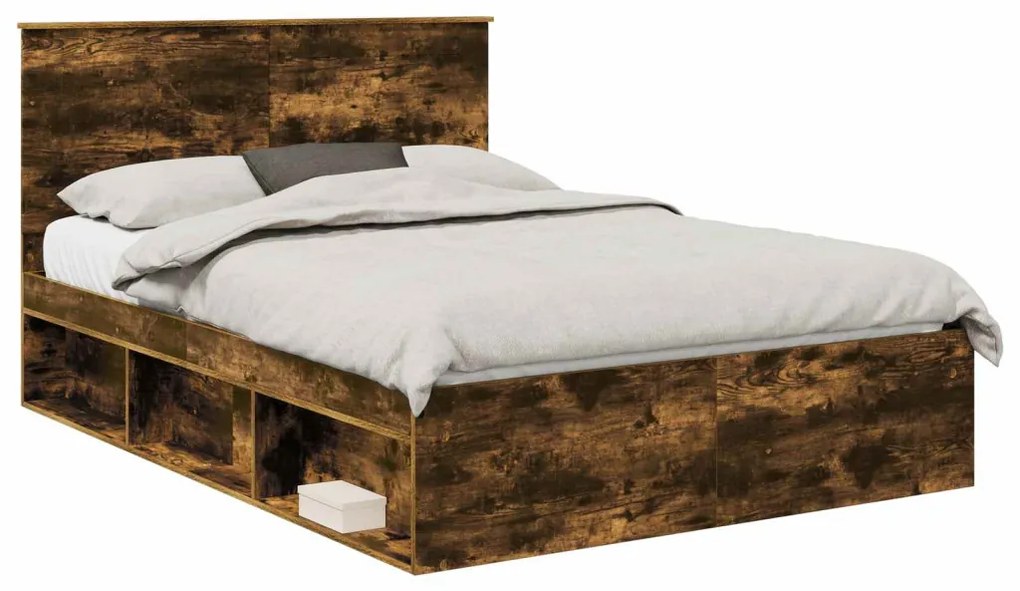 vidaXL Ágykeret fejtámlával Füstölt tölgy 140 x 190 cm Tömör fenyőfa