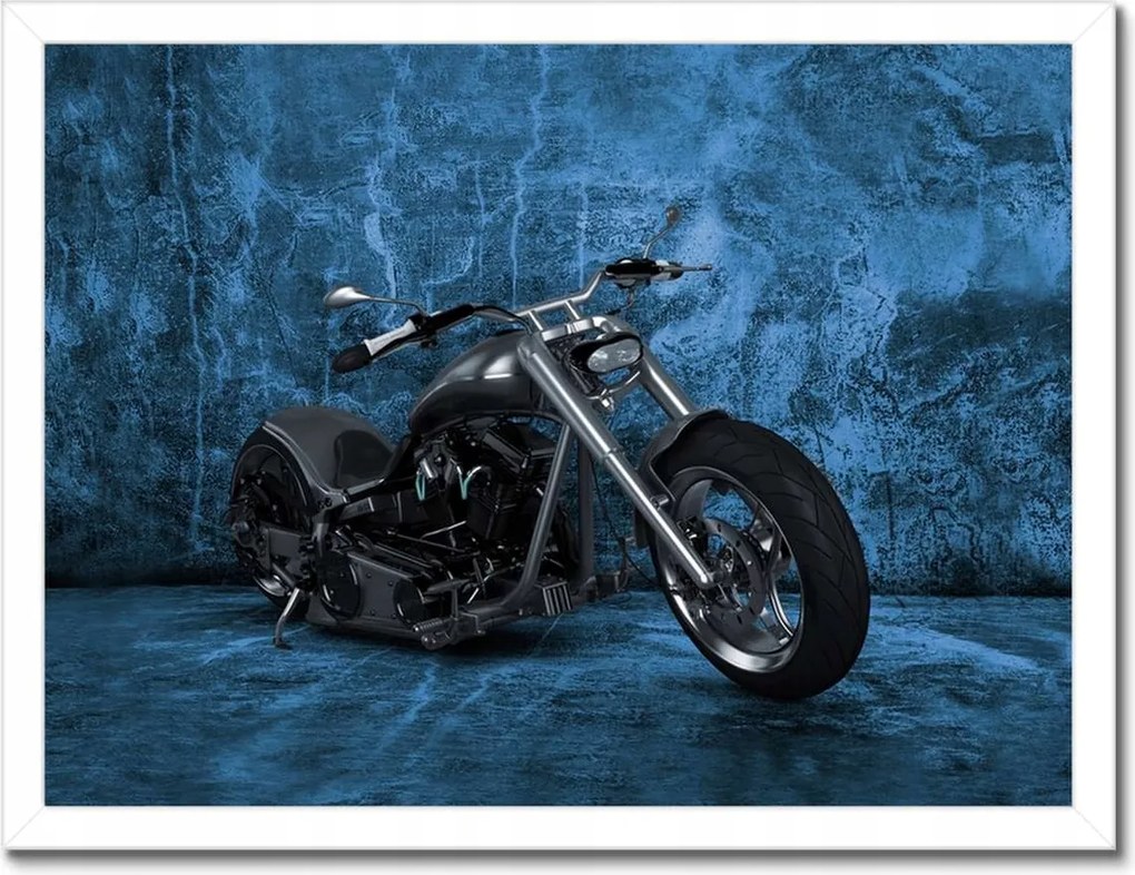Poszterek keretben 40x30 Kék fal Motorkerékpár