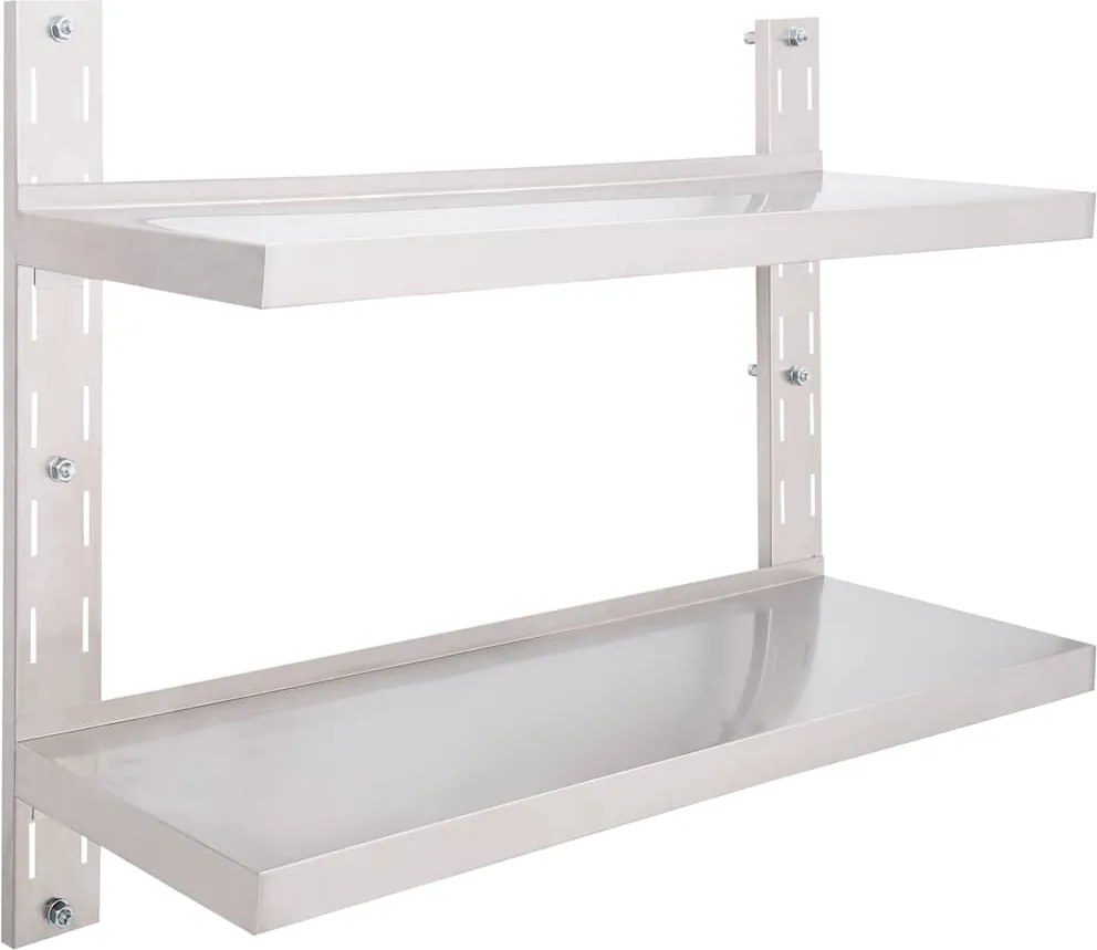 vidaXL kétszintes rozsdamentes acél falra szerelhető polc 100 x 30 cm