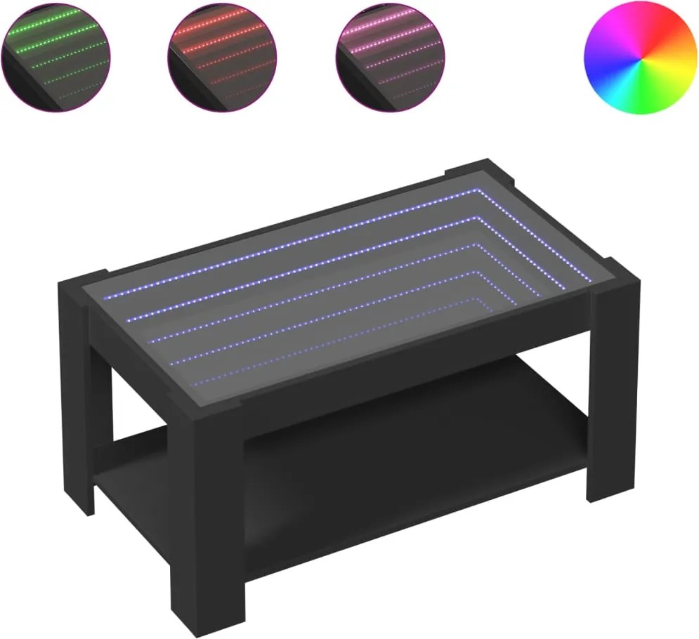 vidaXL fekete szerelt fa dohányzóasztal LED-del 93 x 53 x 45 cm