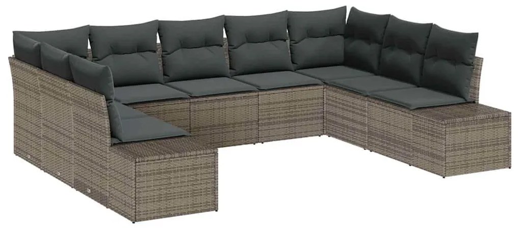 Kerti Kanapé Szett 9 pcs Szürke 289 x 209 x 85 cm Poli rattan