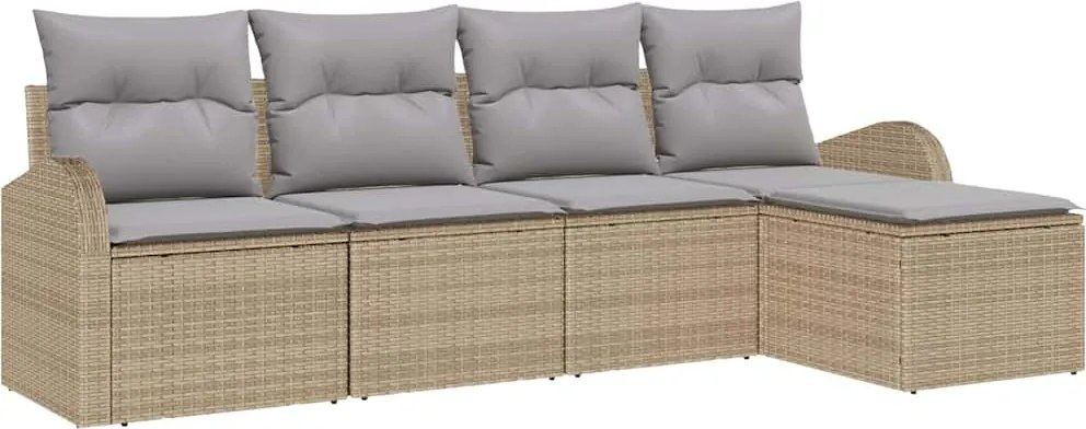 vidaXL Kerti Kanapé Szett 5 pcs Bézs polirattan