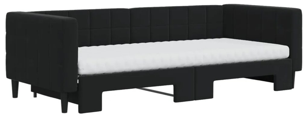 fekete kihúzható bársony heverő matraccal 90 x 200 cm