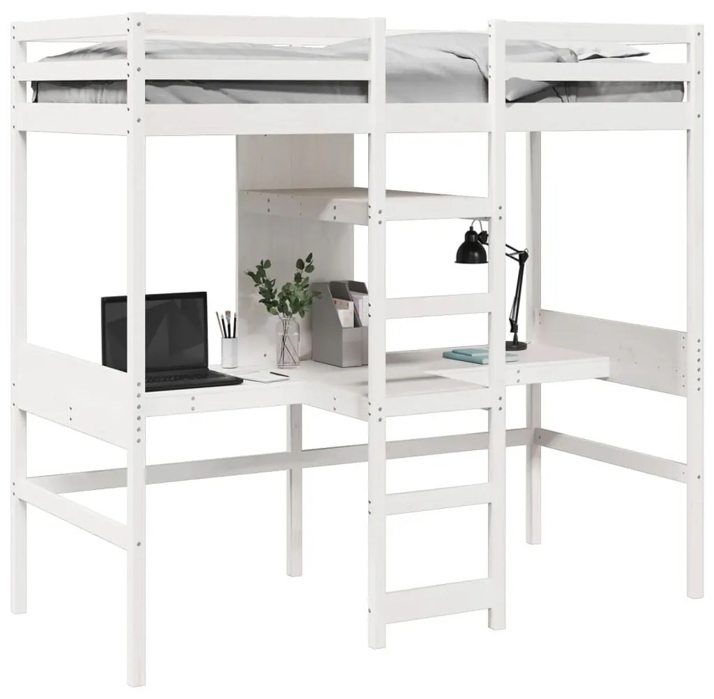 fehér tömör fenyő galériaágy-keret matrac nélkül 80 x 200 cm