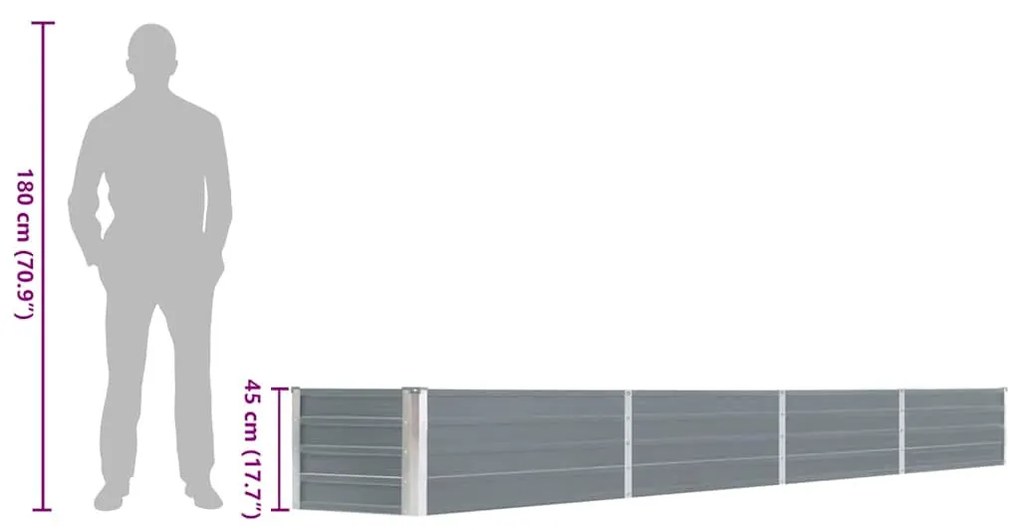 szürke horganyzott acél kerti magaságyás 320 x 40 x 45 cm