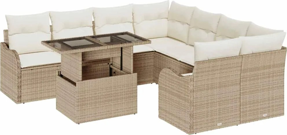 vidaXL Kerti Kanapé Szett párnával 9 pcs Bézs Poli rattan