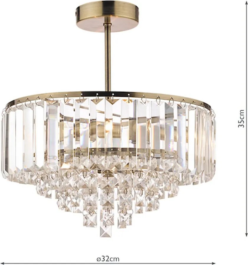 LAURA ASHLEY 3599070-Q VIENNA Kristály Mennyezeti Lámpa Antik Sárgaréz, Fehér G9 IP20