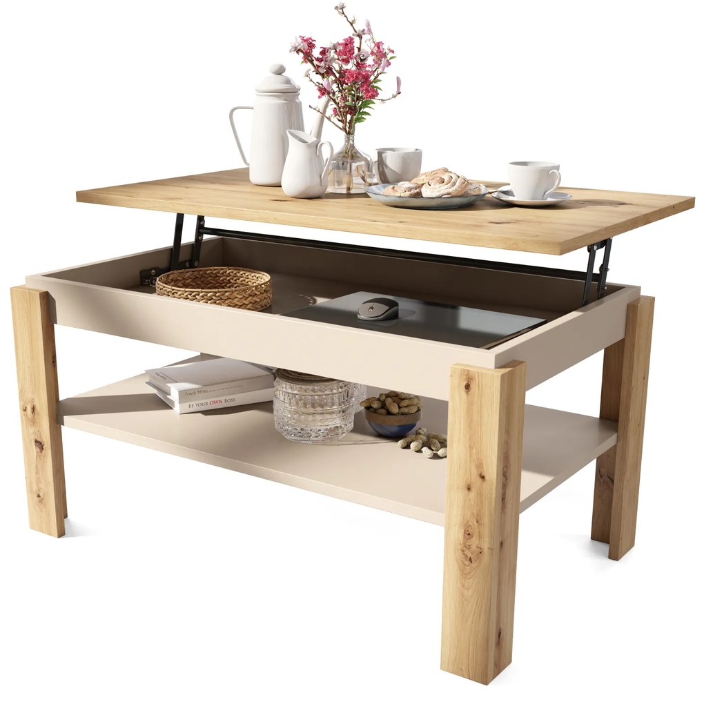 Mazzoni ASTI-P Artisan Tölgy/Bézs (Pezsgő) - MODERN DOHÁNYZÓASZTAL MEGEMELHETŐ ASZTALLAPPAL