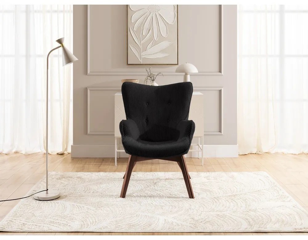 Fekete kordbársony fotel Niko – Ropez