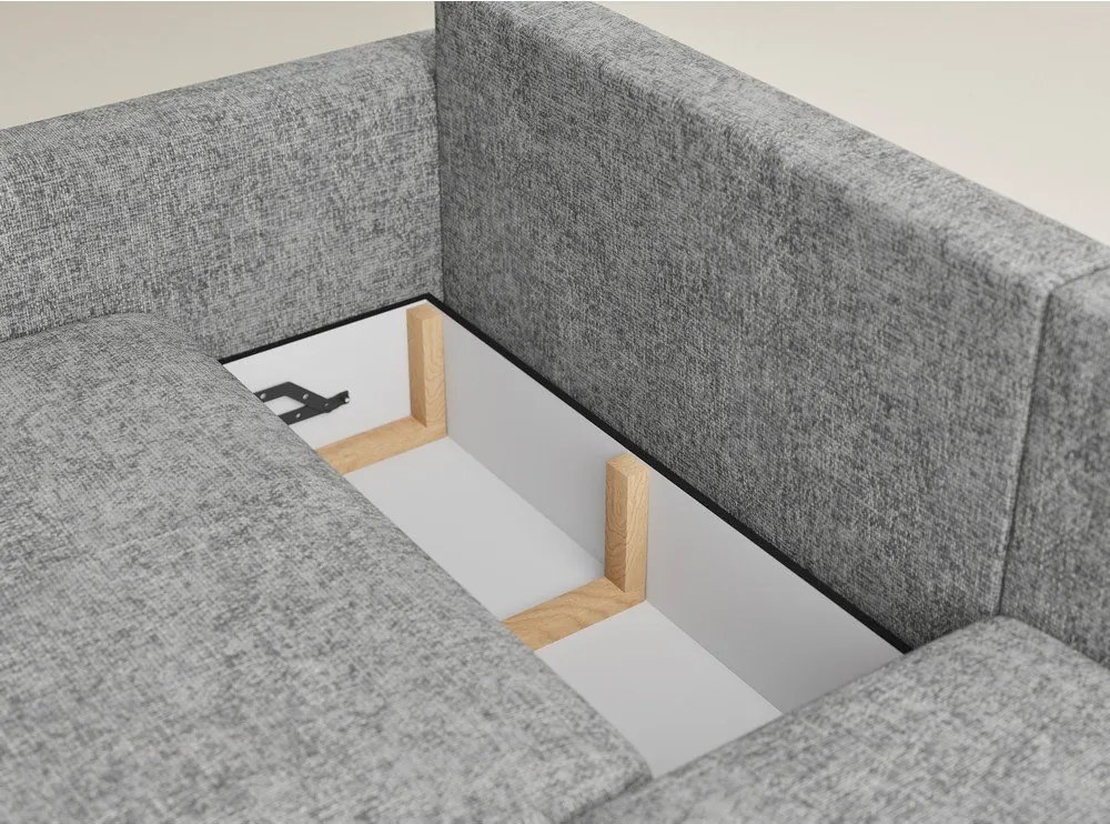 Szürke zsenília kinyitható-tárolóhelyes sarokkanapé (jobb oldali-heverő résszel) Leon – Maison de Rêve