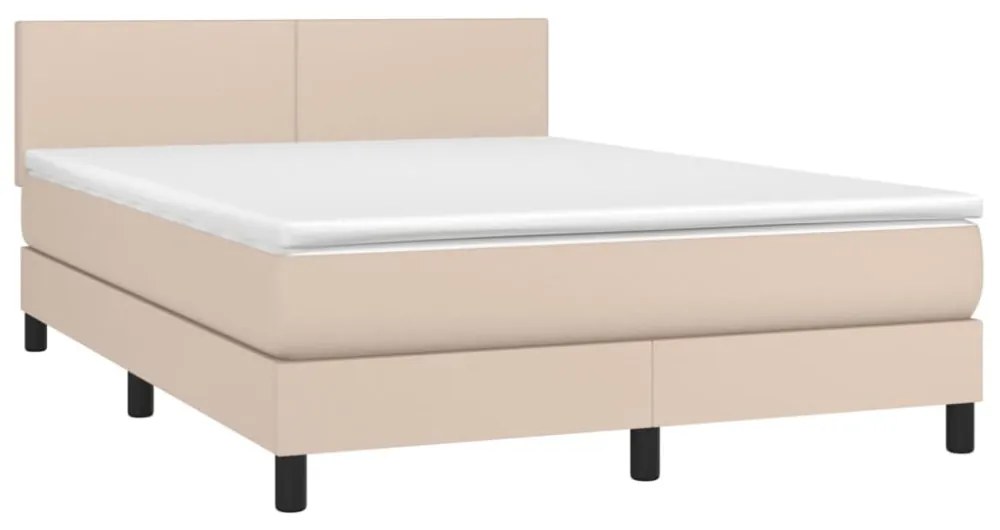 cappuccino színű műbőr rugós ágy matraccal és LED-del 140x190cm