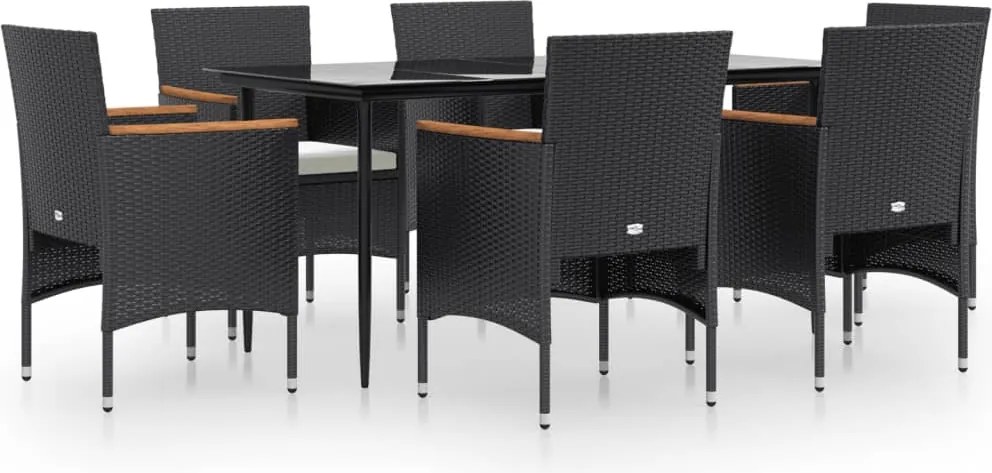 vidaXL 7 részes fekete kerti étkezőgarnitúra párnákkal