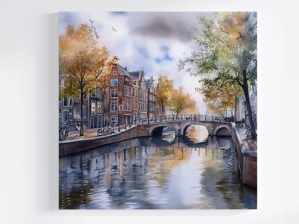 Vászonkép Canvas Város Amszterdam Bérházak Építészet Híd 80x80