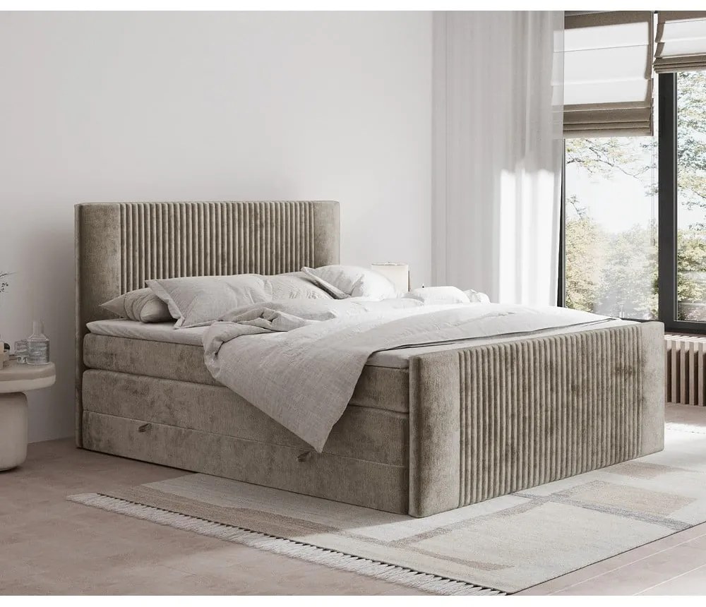 Világosbarna ágyneműtartós boxspring ágy 200x200 cm Bergamo – Maison de Rêve