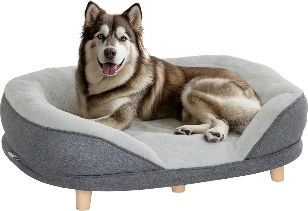 PawHut Kutya Fotel, Mosható Ülőkével, Háttámlás és Fa Lábas Pet Fotel, Macska Fotel, Kutya Ágy 25 kg-ig terjedő közepes méretű kutyák számára, 90 cm x