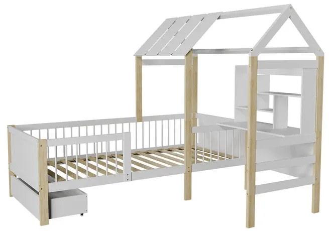 Juskys Yari gyerekágy 178x204x166 cm – fehér/természetes