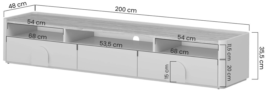 Amilio RTV szekrény 200 cm - kasmír / olajozott tölgy / világos tölgy fogantyú