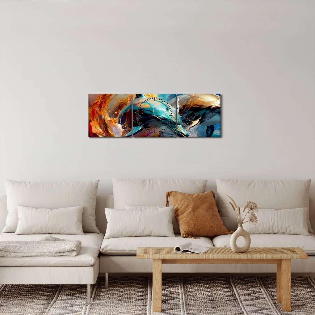 Kép - Delfin festmény (órával) (90x30 cm)