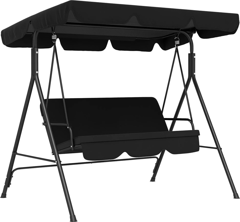 Outsunny Hollywood Hinta Állítható Napernyővel, 3-Fős Kerti Hinta Csúszásmentes Lábakkal, Vízálló Hinta Pad a Kertbe, 172x110x153cm, Fekete | Aosom