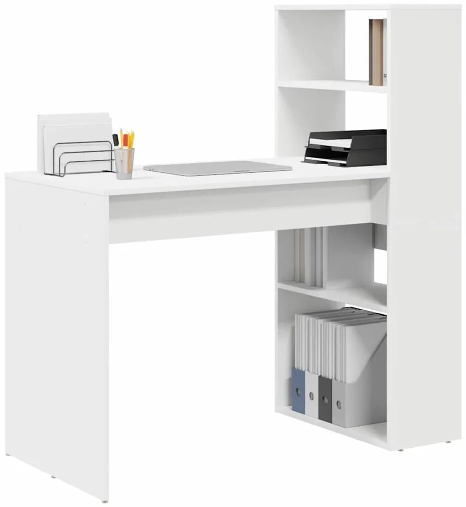 Asztal polcokkal tárolóval Fehér 113 x 54 x 120 cm Faanyag