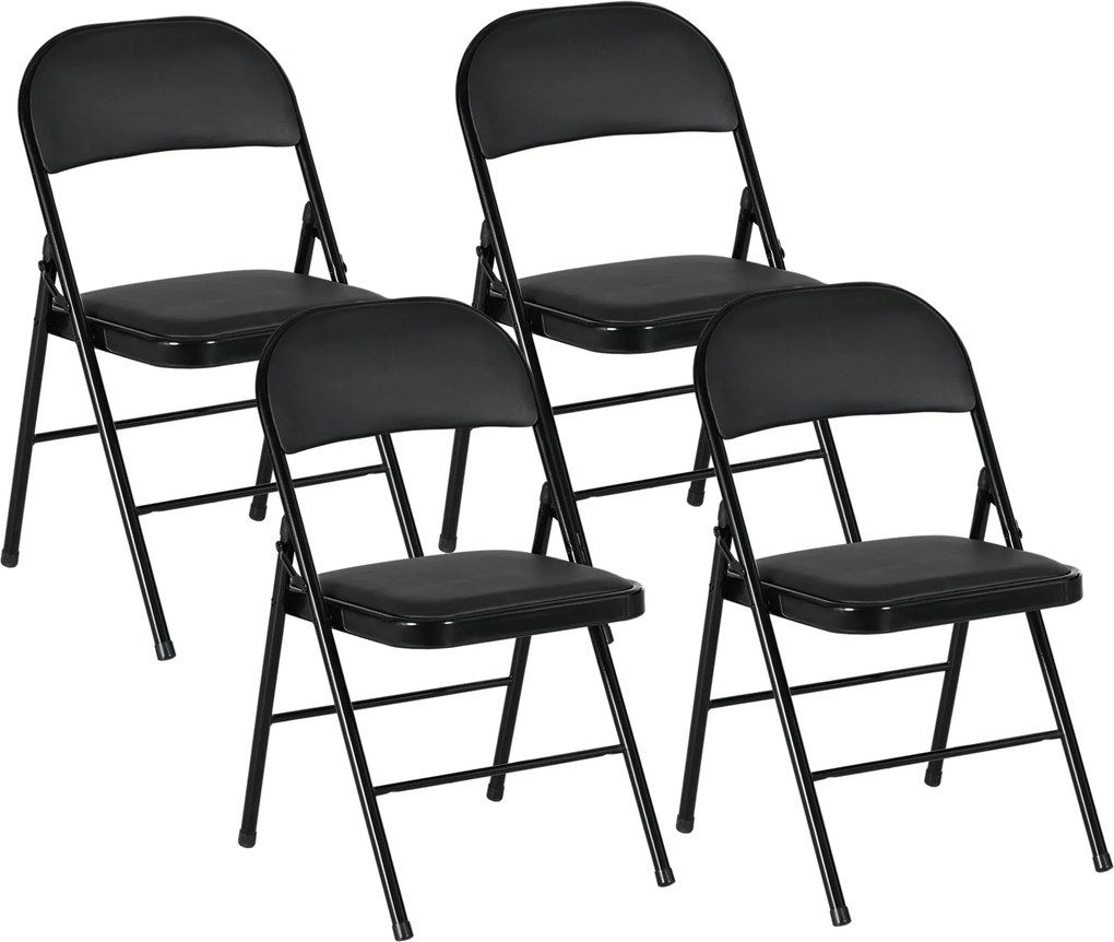 HOMCOM 4 Részes Összecsukható Szék Készlet, Hordozható Irodai Szék Párnával, Műbőr, Fém lábakkal, Összecsukható Szék Irodai Recepcióra vagy Váróteremb