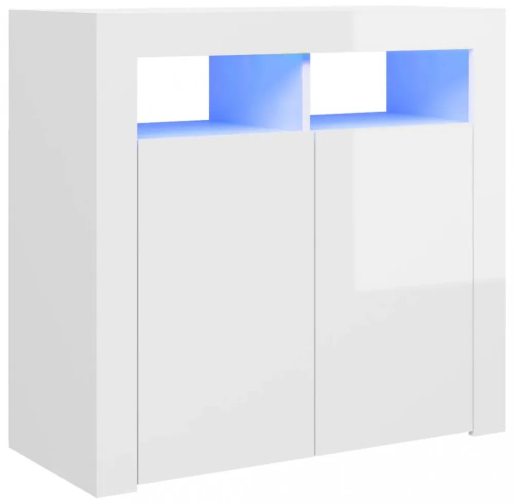 magasfényű fehér tálalószekrény LED-lámpákkal 80 x 35 x 75 cm