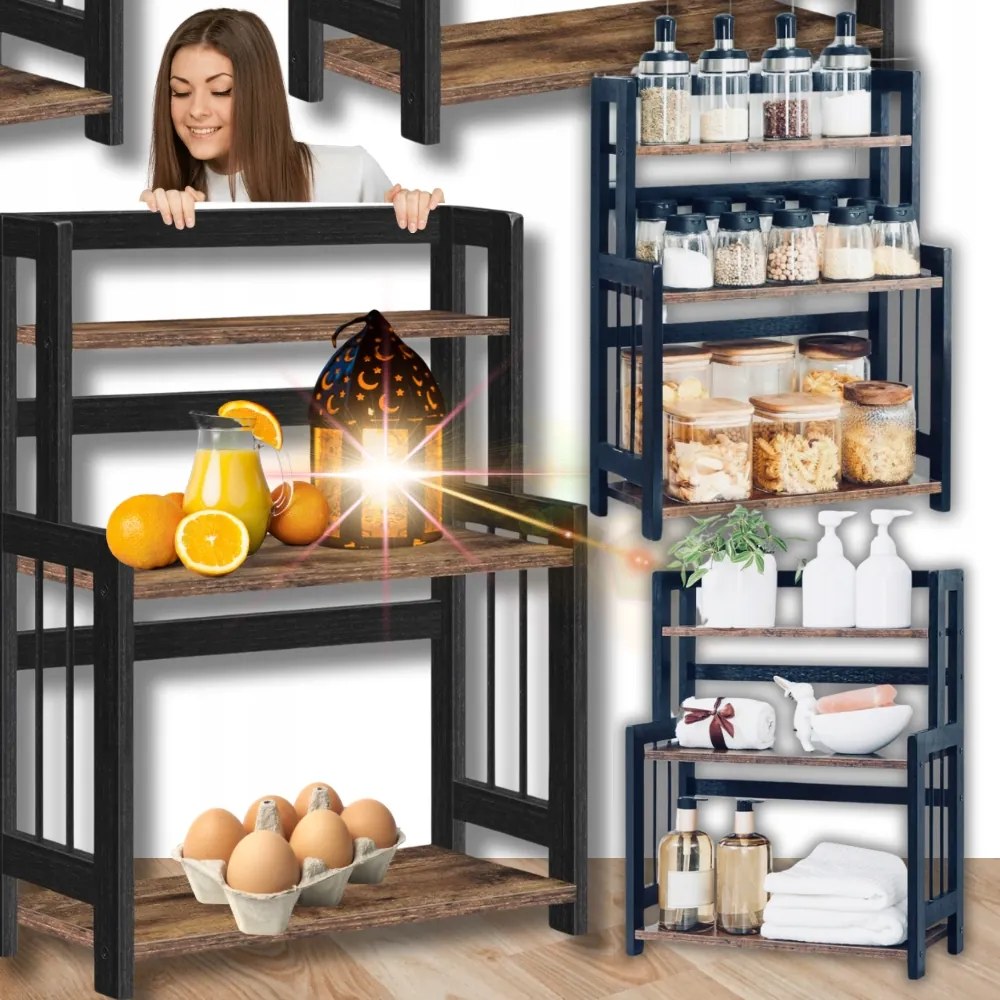 Polc Konyhai Állvány Szervező Pult Fűszertartó Bambusz Állvány!