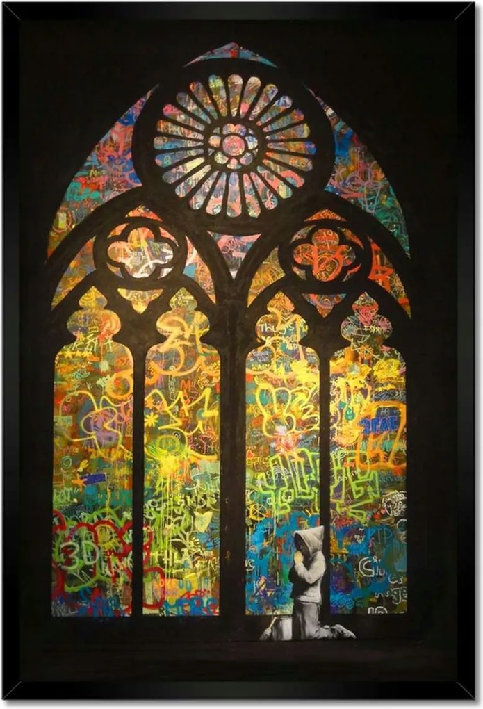 Poszterek keretben 40x60 Banksy ólomüveg templom