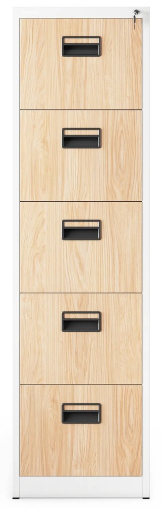Fém irattartó szekrény, 5 fiókos SARA V5, 460 x 1625.5 x 620 mm, Eco Design: fehér/ sonoma tölgy
