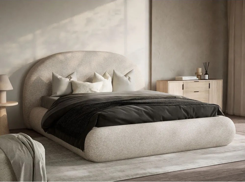 Krémszínű kárpitozott ágyneműtartós franciaágy ágyráccsal 140x200 cm Maumere – Maison de Rêve