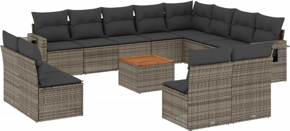 vidaXL 13 részes szürke polyrattan kerti ülőgarnitúra párnákkal