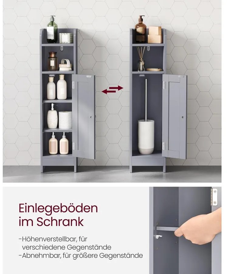 Keskeny fürdőszobai álló tárolószekrény 20x18x80cm, szürke