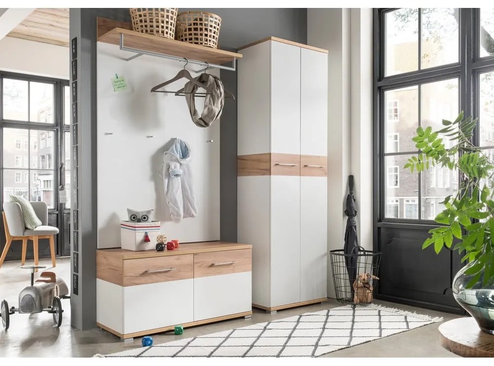 Fehér-natúr színű fogas panel tölgyfa dekorral Topix – Germania