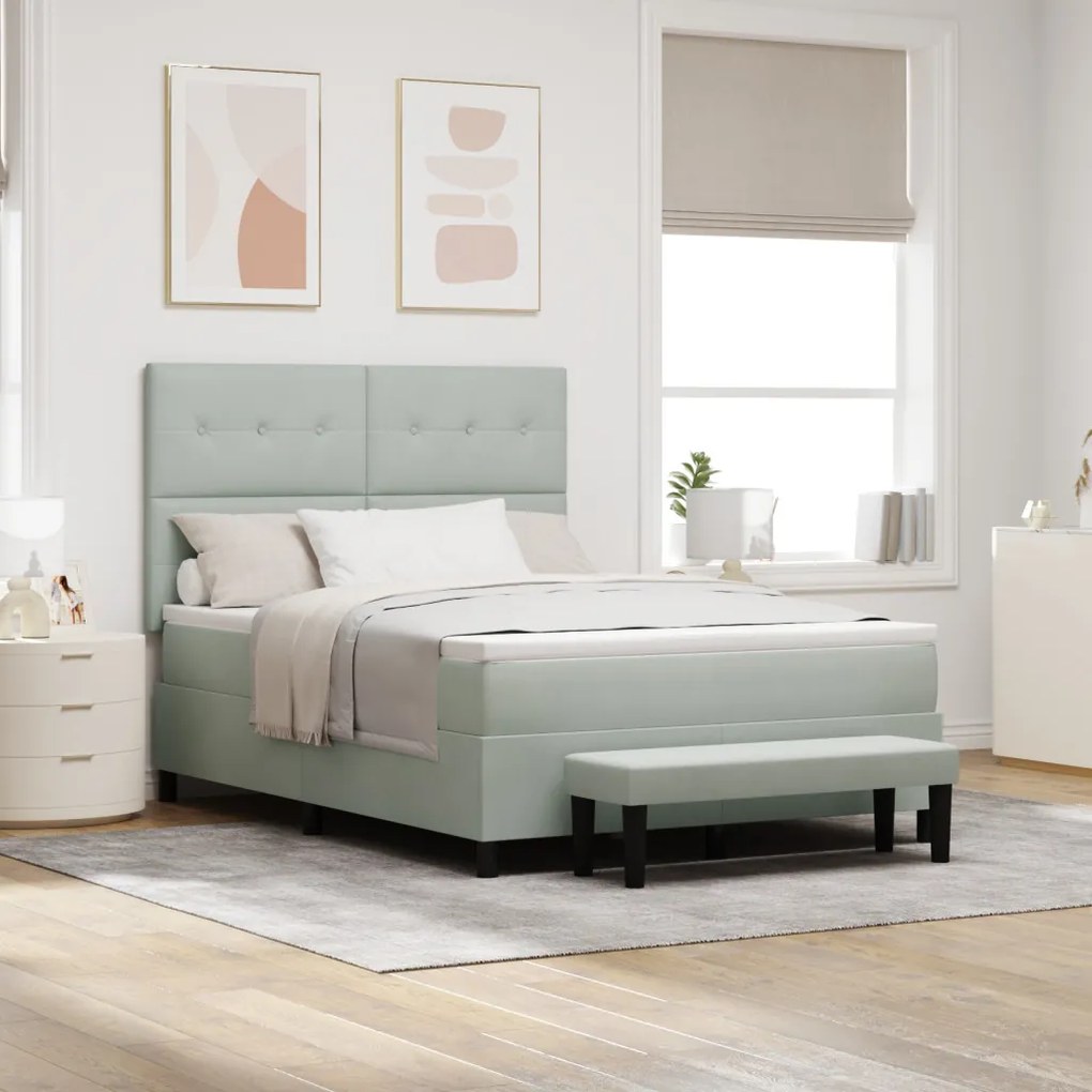 Boxspringágy matraccal és paddal Világosszürke 140x190 cm Bársony