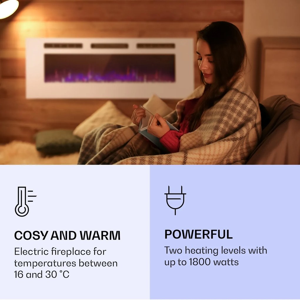 Klarstein Galeras, elektromos fali és beépített kandalló, 1800 W, LED, 3 szín, időzítő