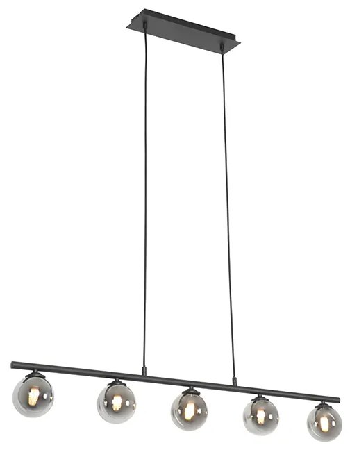 Modern fekete függőlámpa 100 cm 5-lámpás füstüveggel - Athén