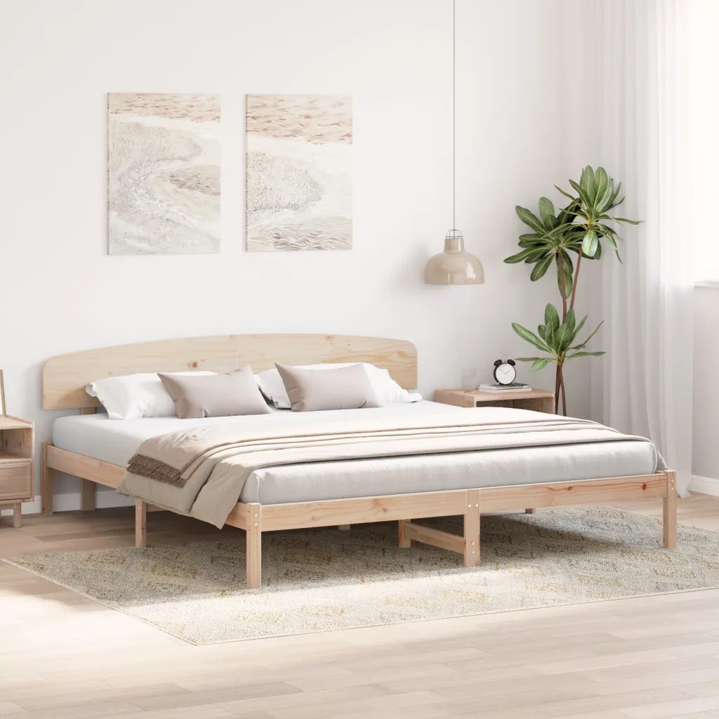 Ágykeret Fejvéggel 200x200 cm Tömör Fa Fenyő