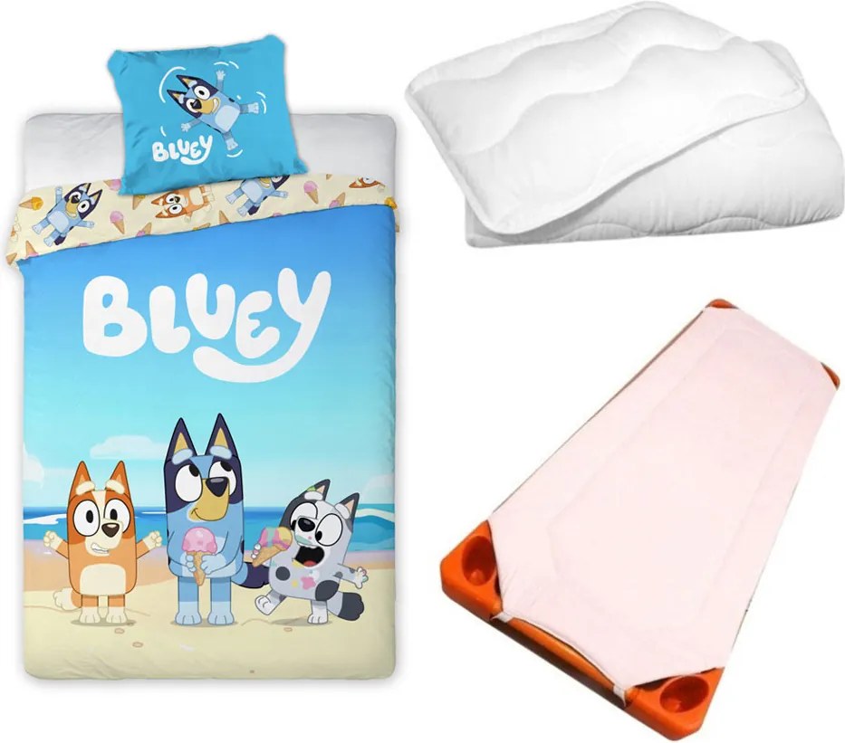 Bluey Together Time gyerek, ovis ágyneműhuzat, derékalj és paplan/párna szett 100x135 cm 40x60 cm