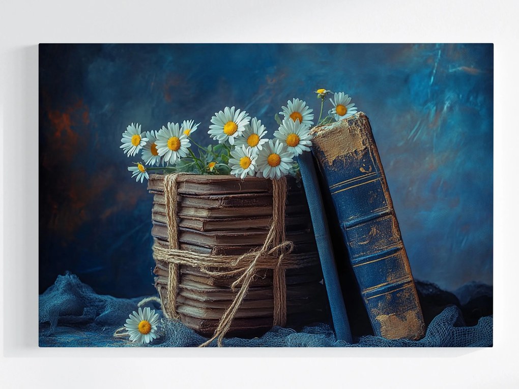 Vászonkép Canvas Dekoráció Régi Könyvek Virágok Margaréták 120x80