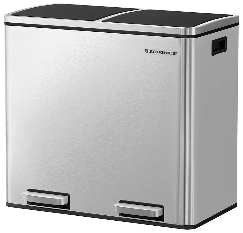 Szelektív szemetes, konyhai hulladékgyűjtő, rozsdamentes acél, 2 x 24 L