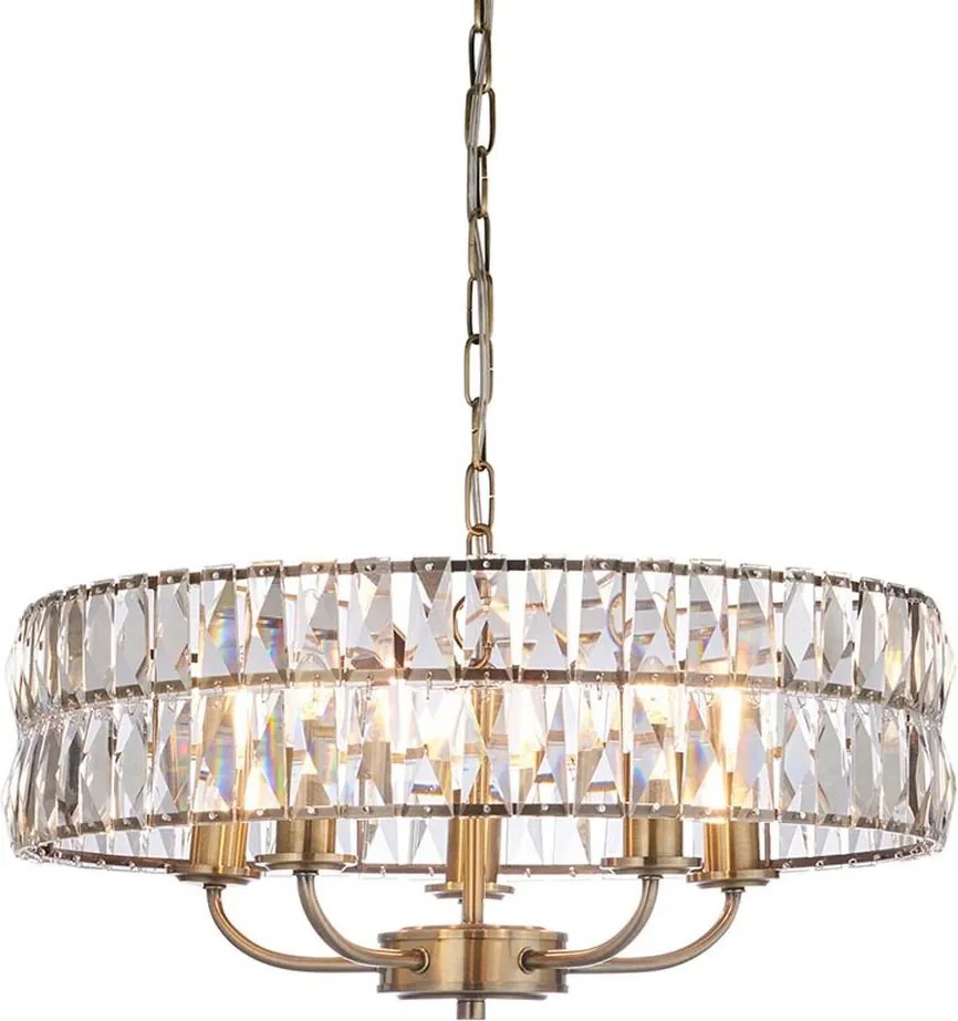 ENDON 106244 CLIFTON Kristály Függesztett Lámpa Antik Sárgaréz, Átlátszó E14 IP20
