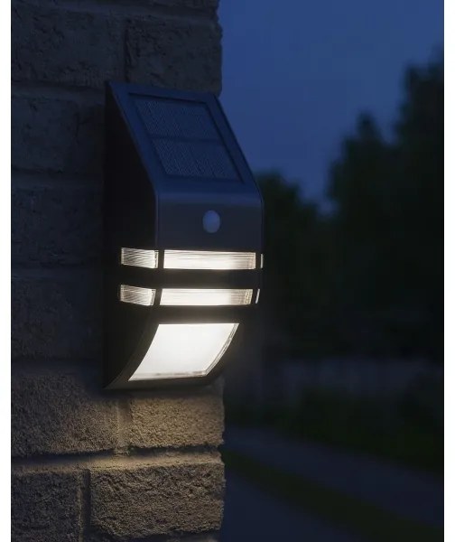 LED Napelemes érzékelős fali lámpa LED/3,7V 500 mAh IP44 fekete